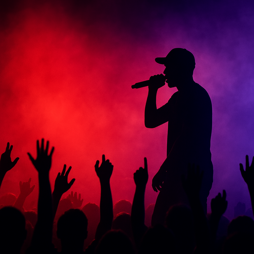Performer silhouette and audience